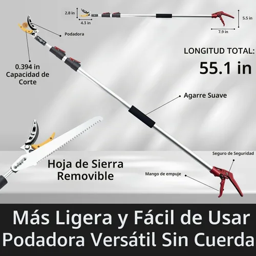 Vista 3 de FLORA GUARD Podadora de Árboles Extensible de 4.6-10 pies, Podadora de Corte y Sujeción – Sierra de Poste de Largo Alcance, Recolector de Frutas