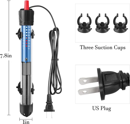 Vista 2 de FEDOUR Calentador sumergible de acuario de 50 W, 100 W, 300 W, calentador de agua de vidrio ajustable para tanque de peces y tortugas de 5 a 70