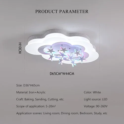 Vista 7 de Acrílico cielo estrellado blanco LED incrustado lámpara de techo lámpara de techo lámpara moderna de dibujos animados nubes y estrellas caída diseño