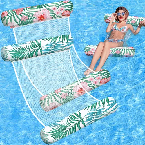 Vista 9 de Flotadores de piscina para adultos, paquete de 2 flotadores inflables para piscina, 4 en 1, balsas multiusos tumbona hamaca de agua para piscina