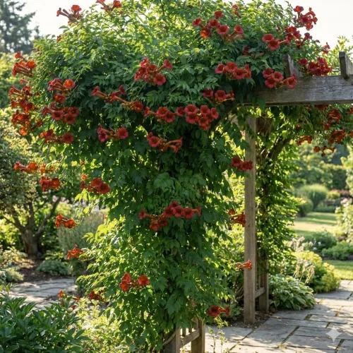 Vista 3 de Semillas de vid de trompeta de colibrí rojo oscuro Colibríes resistentes Love It jocad (20 semillas)