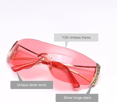 Vista 3 de Gafas de sol Y2K envolventes para mujeres y hombres, gafas de sol con parte superior plana, gafas de sol futuristas sin marco con lentes degradadas