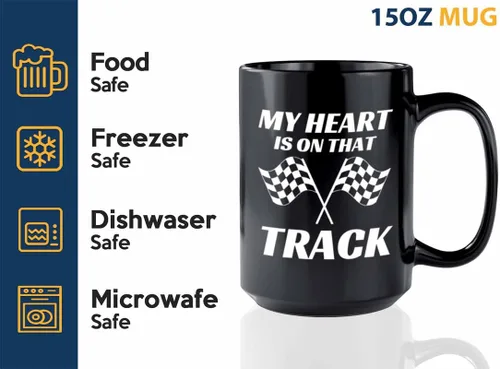 Vista 3 de Taza de café Racer de 15 onzas, color negro, On That Track - Fuel Speed Racer Car Guys Circuit Automotriz Racing Boy Regalos para él, papá, hombres