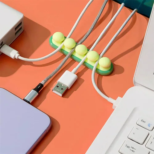 Vista 2 de Clips para cables, organizador de cables USB, organizador de cables, organizador de cables, 2 paquetes de bonitos soportes para cables para oficina