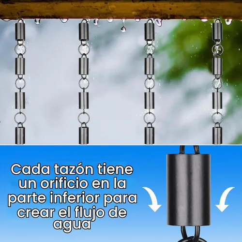 Vista 5 de Cadenas de lluvia Pacific Channel Cadenas de lluvia para canaletas de 8.5 pies, color negro