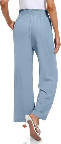 Vista 2 de TARSE Pantalones de vestir para mujer, cintura alta, pierna ancha, pantalones de descanso, pantalones casuales de trabajo con bolsillos