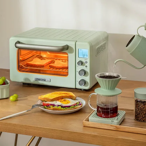 Vista 7 de BUYDEEM Horno tostador T103 de 12 cuartos de galón, no necesita precalentamiento, 7 modos de cocción, mini horno tostador retro con rejilla