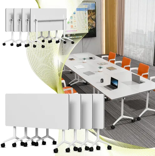 Vista 14 de Mesa de conferencia plegable con ruedas, mesa de entrenamiento abatible de W-nogal
