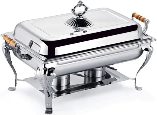 Vista 7 de Juego de bufé de platos de acero inoxidable 201, calentador de catering rectangular plateado, calentador de alimentos para fiestas, bufé