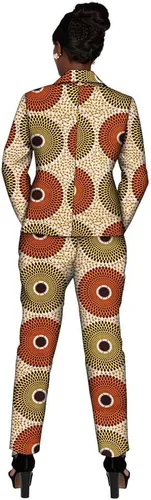 Vista 2 de Conjunto de traje de chaqueta y pantalón con estampado africano para mujer