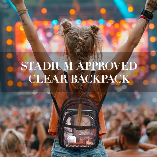 Vista 23 de Missnine Mochila transparente aprobada para estadios, mini bolsa transparente de PVC grueso con ribete de cuero para eventos deportivos, conciertos