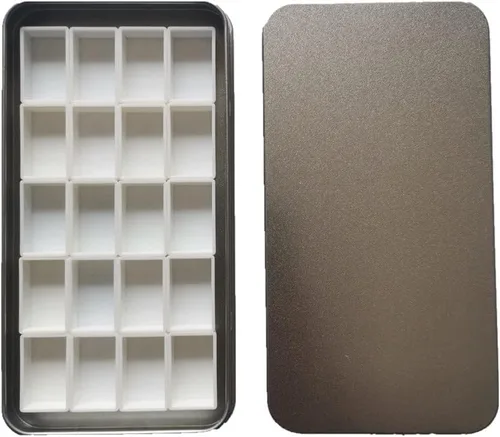 Vista 13 de Sartenes de acuarela con rayas magnéticas, 100 bandejas vacías de plástico blanco completo para pintura al óleo de acuarela o caja de lata de viaje