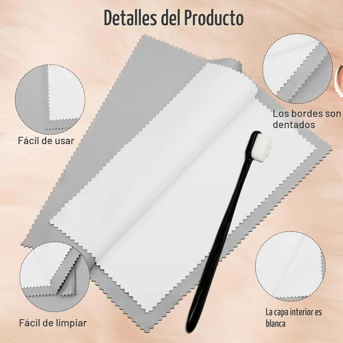 Vista 3 de 6 herramientas de limpieza de joyas, el kit de limpieza de joyas incluye 2 paños de joyería y 2 cepillos ultrasuaves, paño de pulido para diamantes