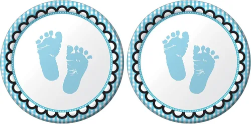 Vista 4 de Platos redondos de postre de papel de 8 unidades, Sweet Baby Feet Blue