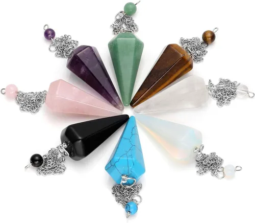 Vista 5 de Top Plaza Colgantes sanadores de Reiki, péndulos puntiagudos, multifacéticos, opalita, cristal transparente, cuarzo rosado, amatista natural