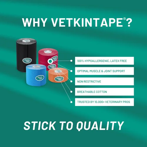 Vista 6 de VETKIN VetkinTape - Cinta de kinesiología canina y equina Cinta médica veterinaria Envoltura veterinaria para apoyo articular y cuidado de Negro