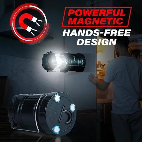 Vista 3 de Paquete de 4 faroles solares para campamento, luces LED recargables, base magnética y gancho plegable para colgar, lámpara plegable que funciona