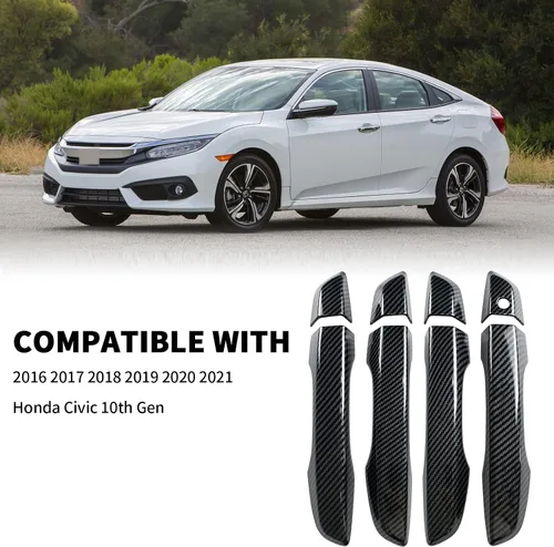 Vista 2 de Cubierta de Manija de Puerta Compatible con Honda Civic de 10ª Generación Sedan Hatchback Coupe Tipo R 2016 2017 2018 2019 2020 2021 Manijas