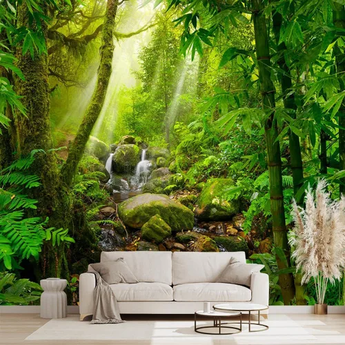 Vista 14 de Mural de hojas negras y doradas para dormitorio, papel tapiz botánico tropical, decoración de plantas, sala de estar, fondo de televisión, mural