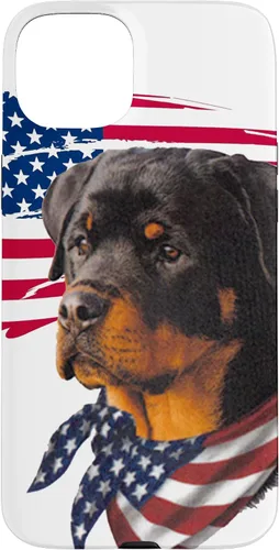 Vista 9 de Funda genial impresionante con la bandera estadounidense para iPhone 16 Rottweiler Dog