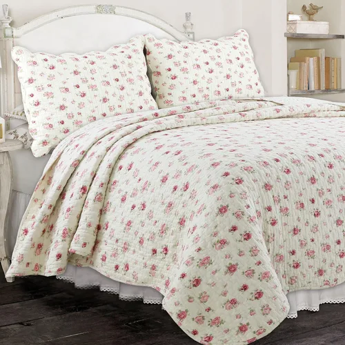 Vista 9 de Cozy Line Home Fashions Blooming Rojo Blanco Floral 100% Algodón Reversible Edredón Juego de Ropa de Cama, Colcha Cubrecama
