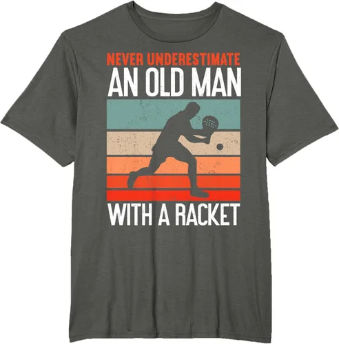 Vista 4 de Camiseta divertida de pádel "Never Underestimate An Old Man With A Racket, Negro