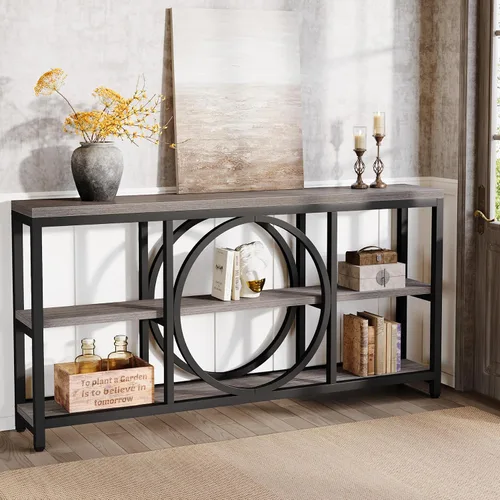 Vista 7 de Tribesigns Mesa consola extra larga de 70.9 pulgadas para entrada, mesa de sofá detrás del sofá con estantes de almacenamiento de madera de 3