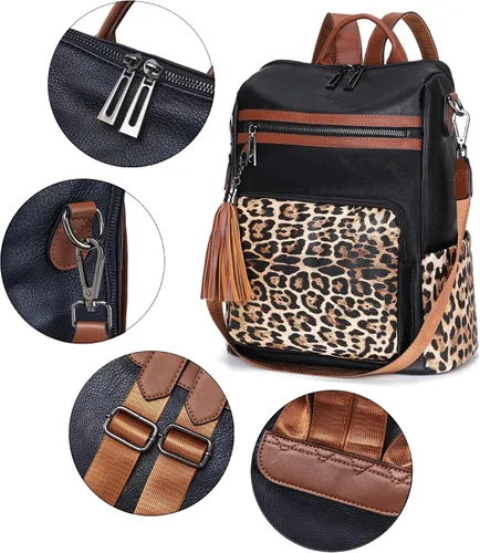 Vista 58 de OPAGE - Mochila de cuero para mujer, con borla de moda, bolso de hombro, mochila grande, bolsa de viaje, gris, L