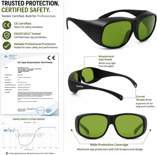 Vista 3 de LaserPair 755/808/1064nm Gafas de seguridad láser para técnicos láser Nd: YAG láser, diodo de alejandrita, 740-1100nm CE EN207, OD 5+/6+/7+