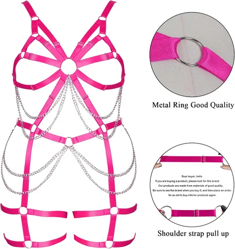 Vista 3 de Arnés de cuerpo de las mujeres más tamaño liguero completo jaula ahueca hacia fuera marco Strappy Medias sujetador conjunto Punk goth Rave ropa