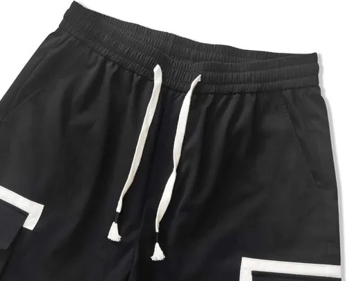 Vista 3 de Floerns Pantalones largos de carga de cintura alta con cordón de bloque de color para hombre con bolsillo