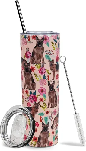 Vista 38 de Dachshund - Vaso de viaje aislado de acero inoxidable de 20 onzas con asa y pajilla, regalo para mujer, para el Día de la Madre, a prueba de fugas