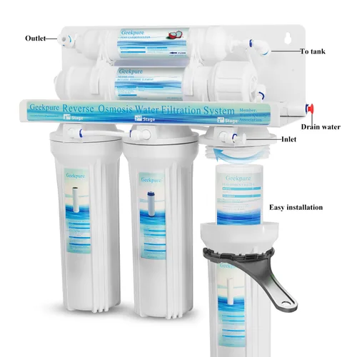 Vista 3 de Geekpure Sistema de filtro de agua potable de ósmosis inversa, 75GPD, Blanco, RO5