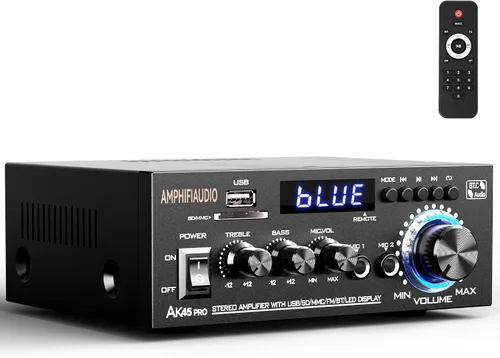 Vista 8 de Amplificador estéreo AK45 Pro Receptores de audio para el hogar, potencia nominal 50W x2, máx. 800W, receptor de audio estéreo de 2.0 canales