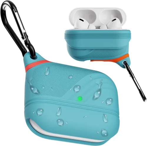 Vista 9 de Funda para AirPods Pro, funda de silicona impermeable para AirPods Pro 2, protección impermeable, portátil, para USB-C/inalámbrico, antipérdida, una