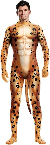 Vista 91 de Disfraz de animal para hombre con estampado de cola grande, overol peludo de elastano para cosplay, fiesta de Halloween