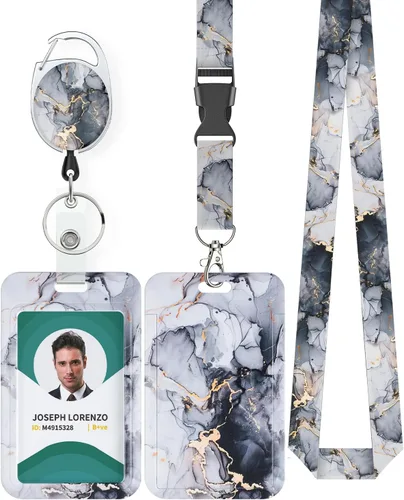 Vista 22 de Uniclife Porta credenciales deslizante floral con carrete retráctil y mosquetón con clip para cordón desmontable, protector de tarjeta vertical