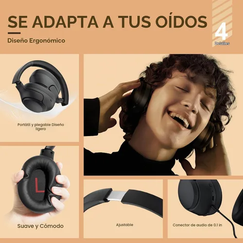 Vista 8 de QCY H3 ANC Auriculares Bluetooth sobre la oreja Cancelación activa de ruido, sonido de audio de alta resolución, conexión multipunto, reproducción