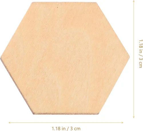 Vista 2 de MAGICLULU 100 piezas de madera sin terminar hexágono hexágono de madera sin acabar, rebanadas de madera sin terminar para proyectos de manualidades