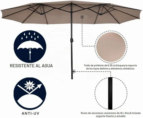 Vista 7 de Tangkula Sombrilla de patio de 15 pies de doble cara para mesa de mercado al aire libre con manivela (beige)
