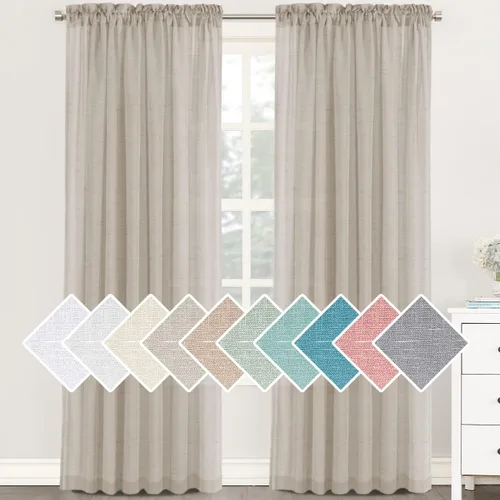 Vista 24 de H.VERSAILTEX - Cortinas de mezcla de lino natural semitransparentes, con bolsillo para cortinero, filtrado de luz, 2 paneles, para sala de estar Gris