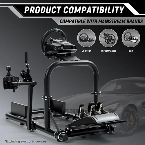 Vista 3 de Marada Racing Simulator Cockpit Upright Stable Pro fit for Logitech,Thrustmaster,Fanatec, G25 G27 G29 G920 G923 T300RS T500R, Racing Wheel Stand