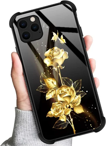 Vista 6 de Funda compatible con iPhone 12 Mini, fundas para niñas y mujeres, mariposa dorada, flor de rosa Flor de rosa de mariposa dorada
