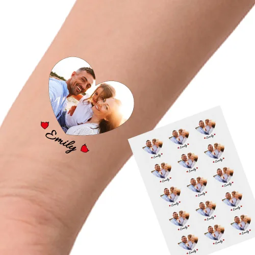 Vista 13 de YESCUSTOM Tatuajes temporales personalizados con foto, tatuaje facial personalizado con logotipo para adultos, parejas, mujeres, hombres, tatuajes