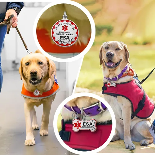 Vista 5 de HOPELF Etiqueta ESA personalizada grabada – Etiquetas de animales de apoyo emocional personalizadas para perros y gatos – Insignia de nombre