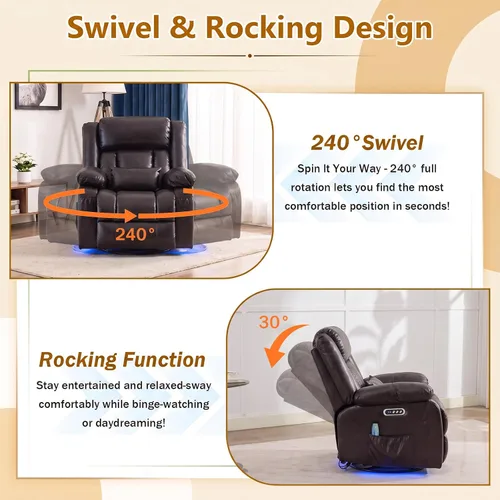 Vista 5 de Silla reclinable giratoria eléctrica, reclinable mecedora eléctrica de Marrón oscuro