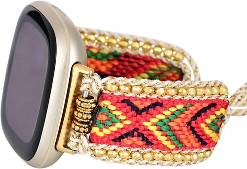Vista 6 de Correa de nailon trenzada estilo bohemio retro compatible con Fitbit Versa 3/Versa 4/Sense 2/Fitbit Sense Bandas para mujeres y hombres, correa