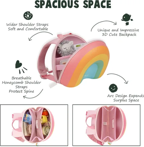 Vista 3 de zoy zoii Mochila para niños, linda mochila para niños pequeños, bolsa de viaje preescolar, mochila casual para niñas y niños, B8-sugarrainbow