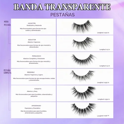 Vista 5 de Lilly Lashes - Pestañas postizas con banda transparente, pestañas con banda invisible, aspecto natural, estilo de pestañas onduladas, pestañas