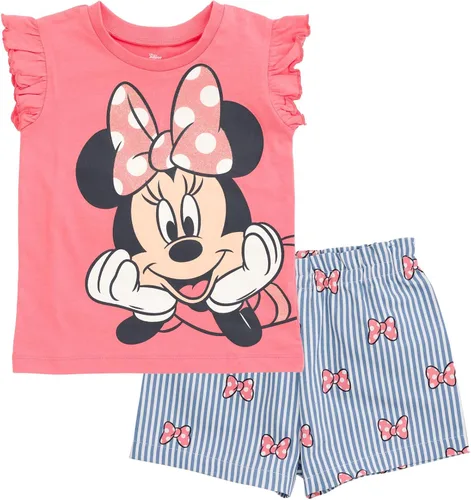Vista 86 de Disney Minnie Mouse - Conjunto de camiseta floral arcoíris y pantalones cortos de cambray, tallas de bebé a niño grande (12 meses - 14-16)
